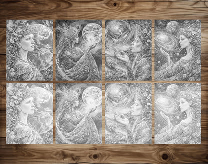 50 Mother Earth Grayscale Coloring Pages for Adults | Dark & Light Printable PDF | Instant Download