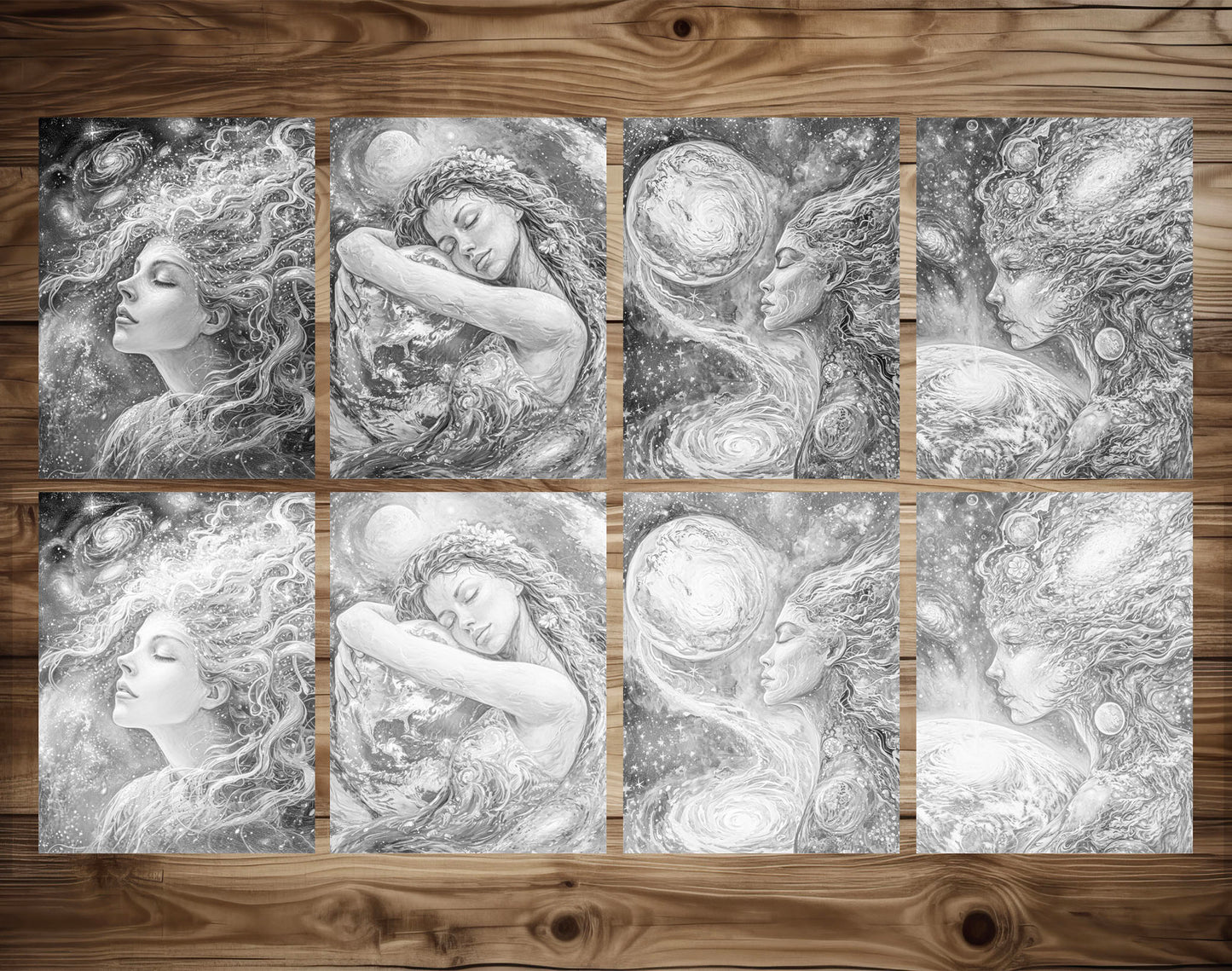 50 Mother Of The Earth Grayscale Coloring Pages - Instant Download - Printable Dark/Light