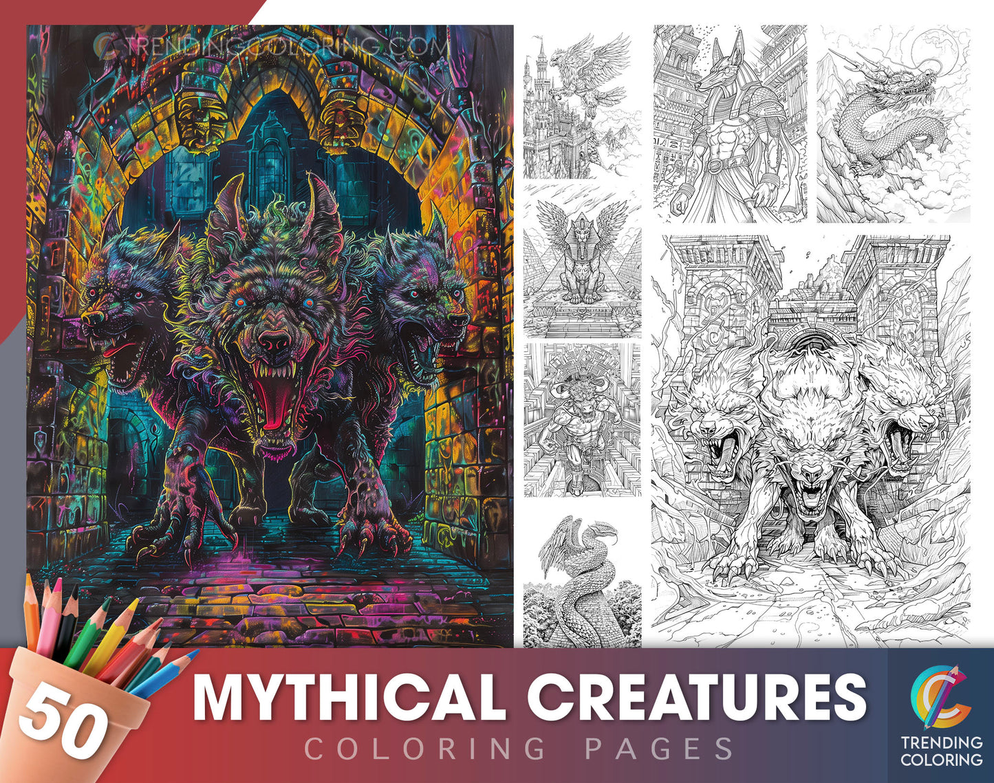 50 Mythical Creatures Coloring Pages - Instant Download - Printable PDF