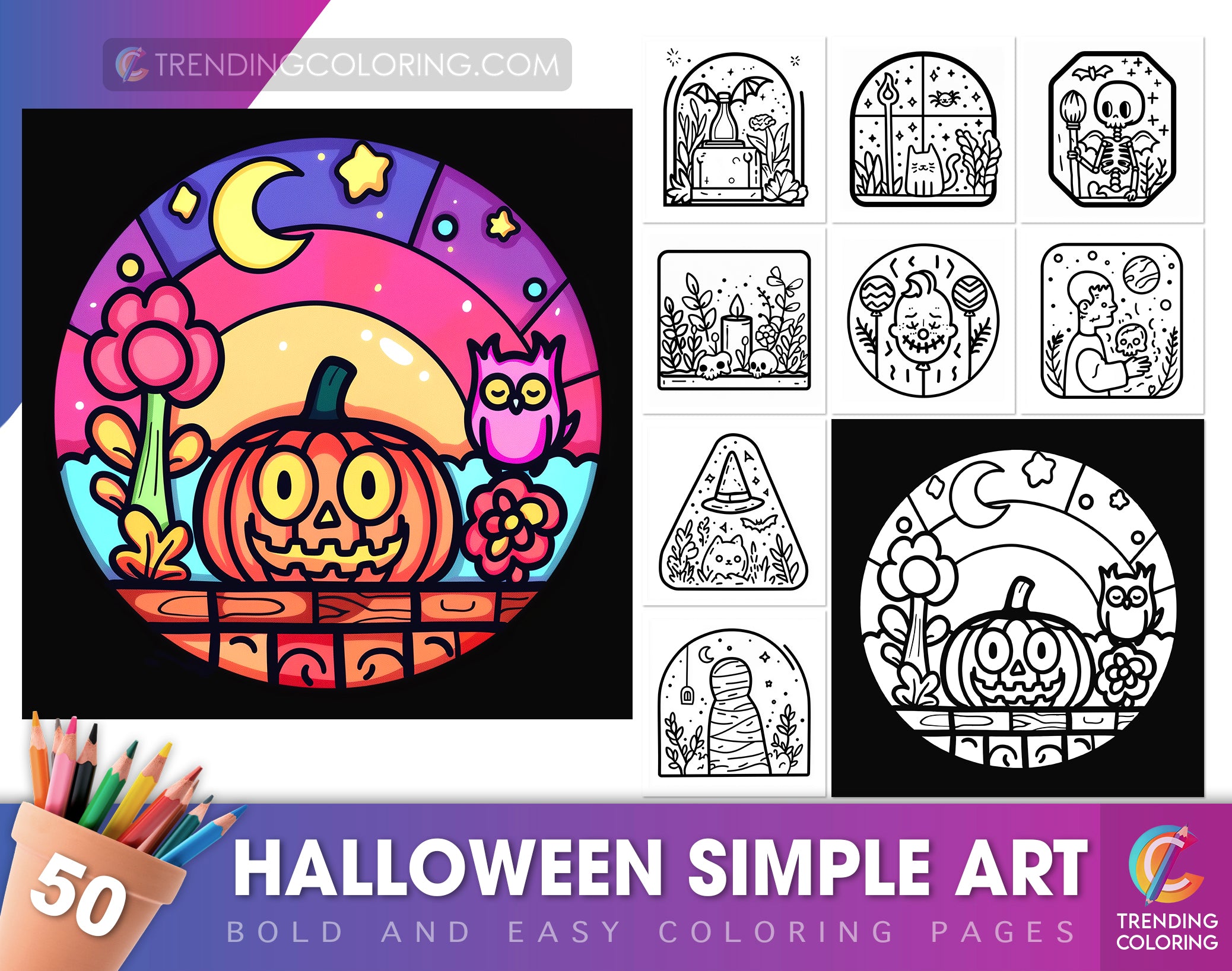 50 Halloween Simple Art Bold and Easy Coloring Pages - Instant Downloa ...