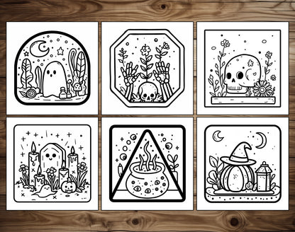 50 Halloween Simple Art Bold and Easy Coloring Pages - Instant Download - Printable PDF