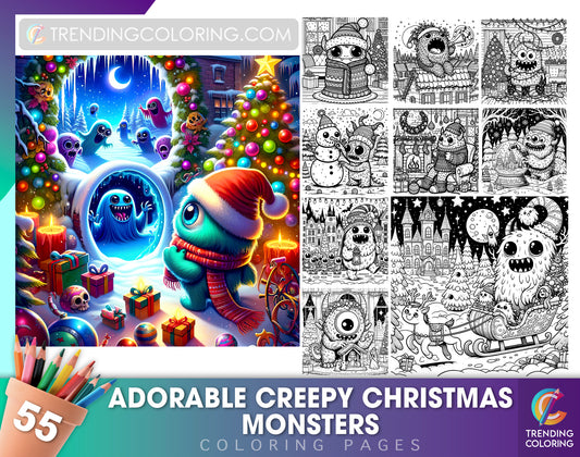 55 Adorable Creepy Christmas Monsters Coloring Pages - Instant Download - Printable