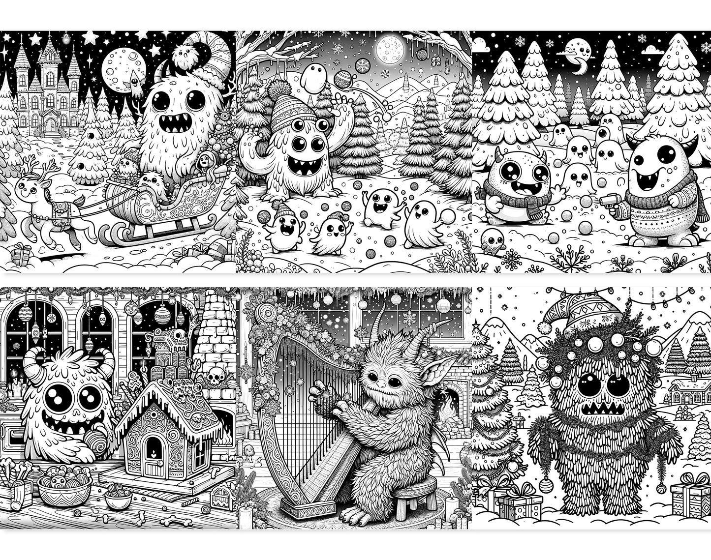 55 Adorable Creepy Christmas Monsters Coloring Pages - Instant Download - Printable