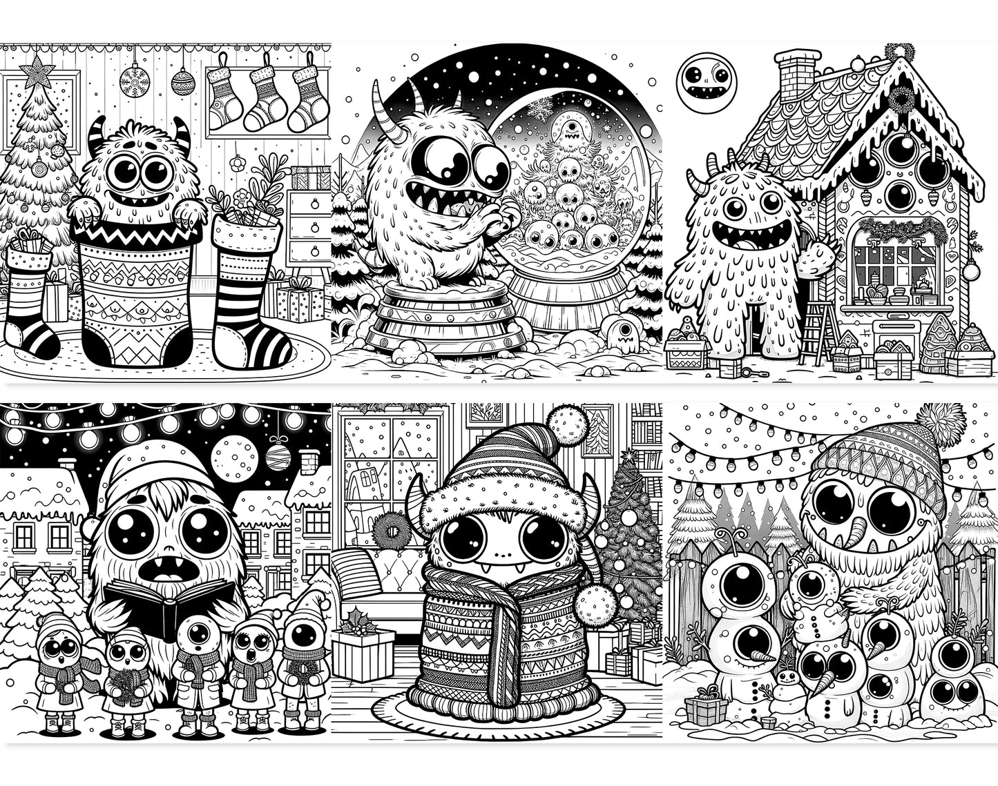 55 Adorable Creepy Christmas Monsters Coloring Pages - Instant Download - Printable PDF