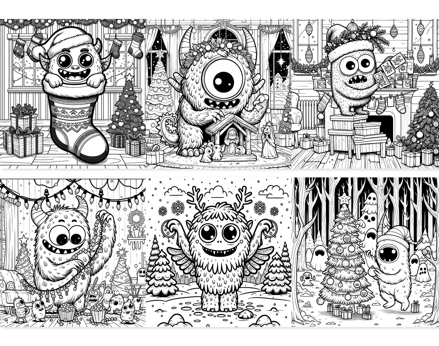 55 Adorable Creepy Christmas Monsters Coloring Pages - Instant Download - Printable PDF