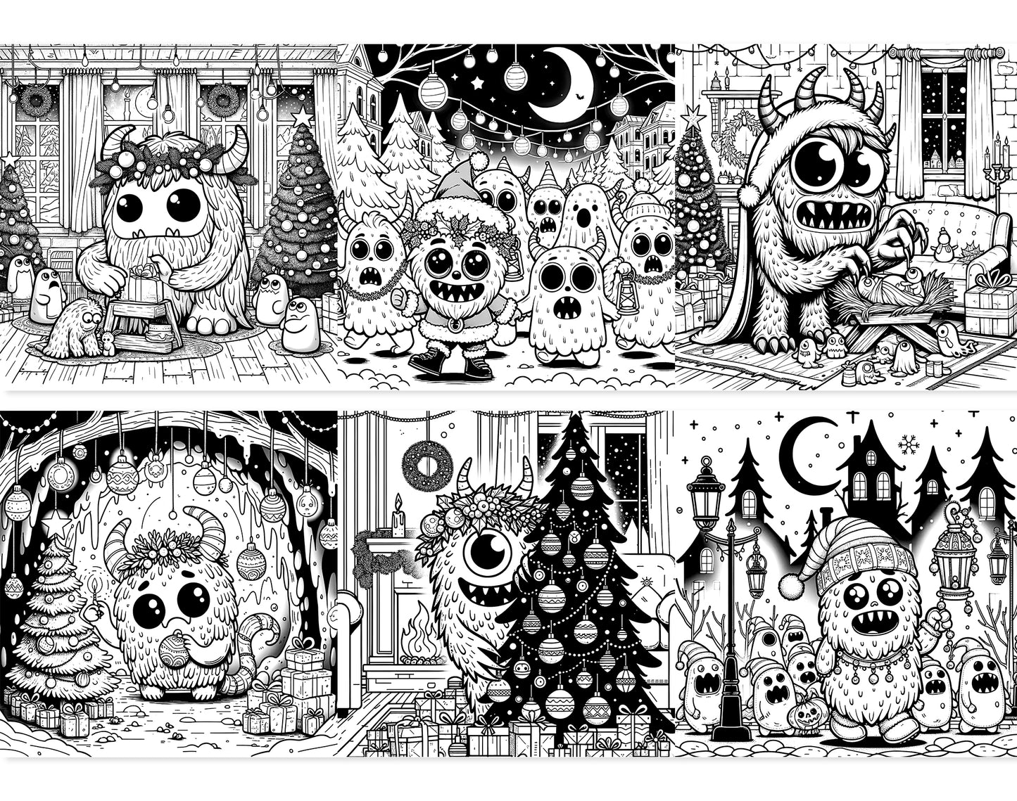 55 Adorable Creepy Christmas Monsters Coloring Pages - Instant Download - Printable