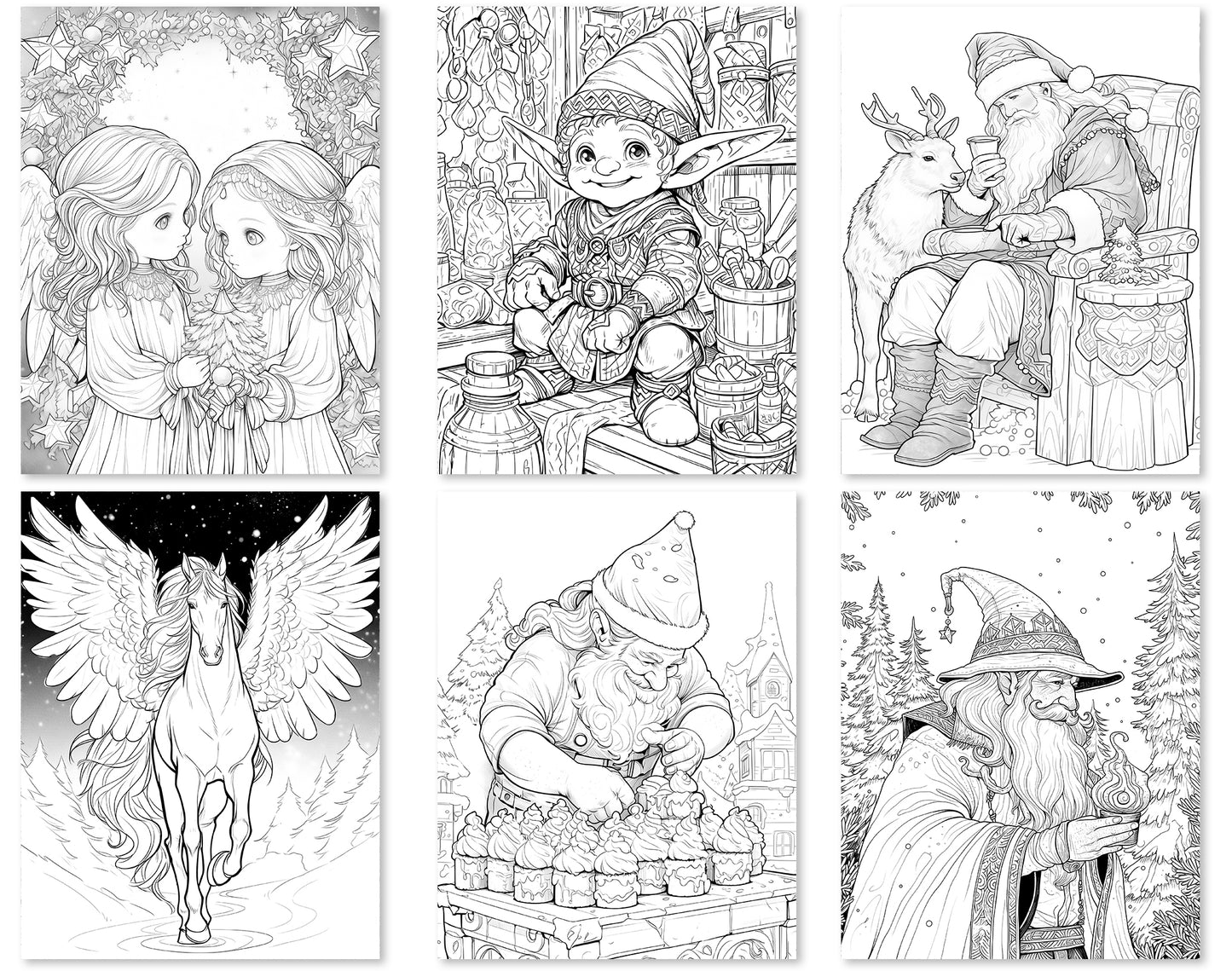 55 Fantasy Christmas Coloring Pages - Instant Download - Printable PDF