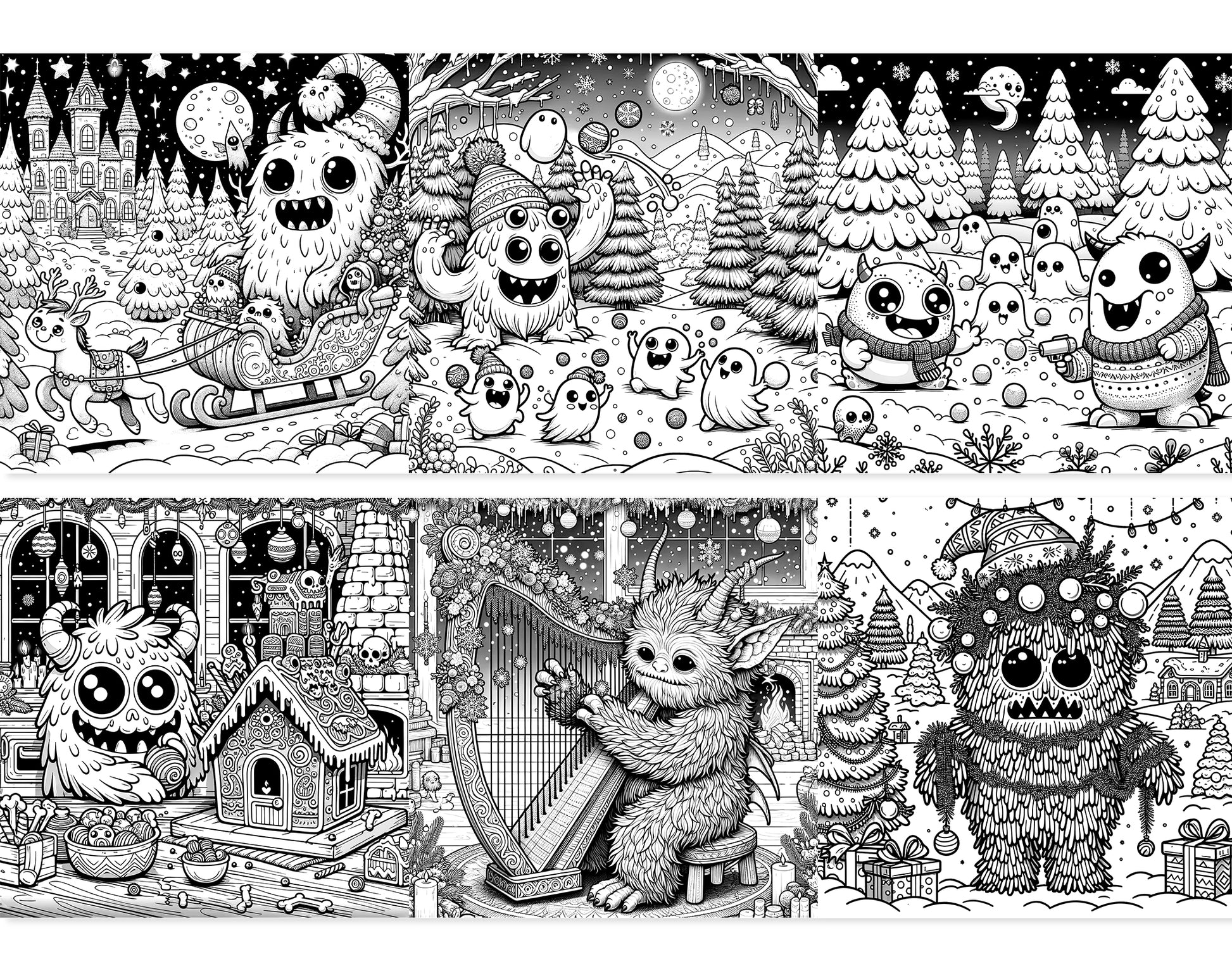 55 Adorable Creepy Christmas Monsters Coloring Pages - Instant Download - Printable PDF – preview 2