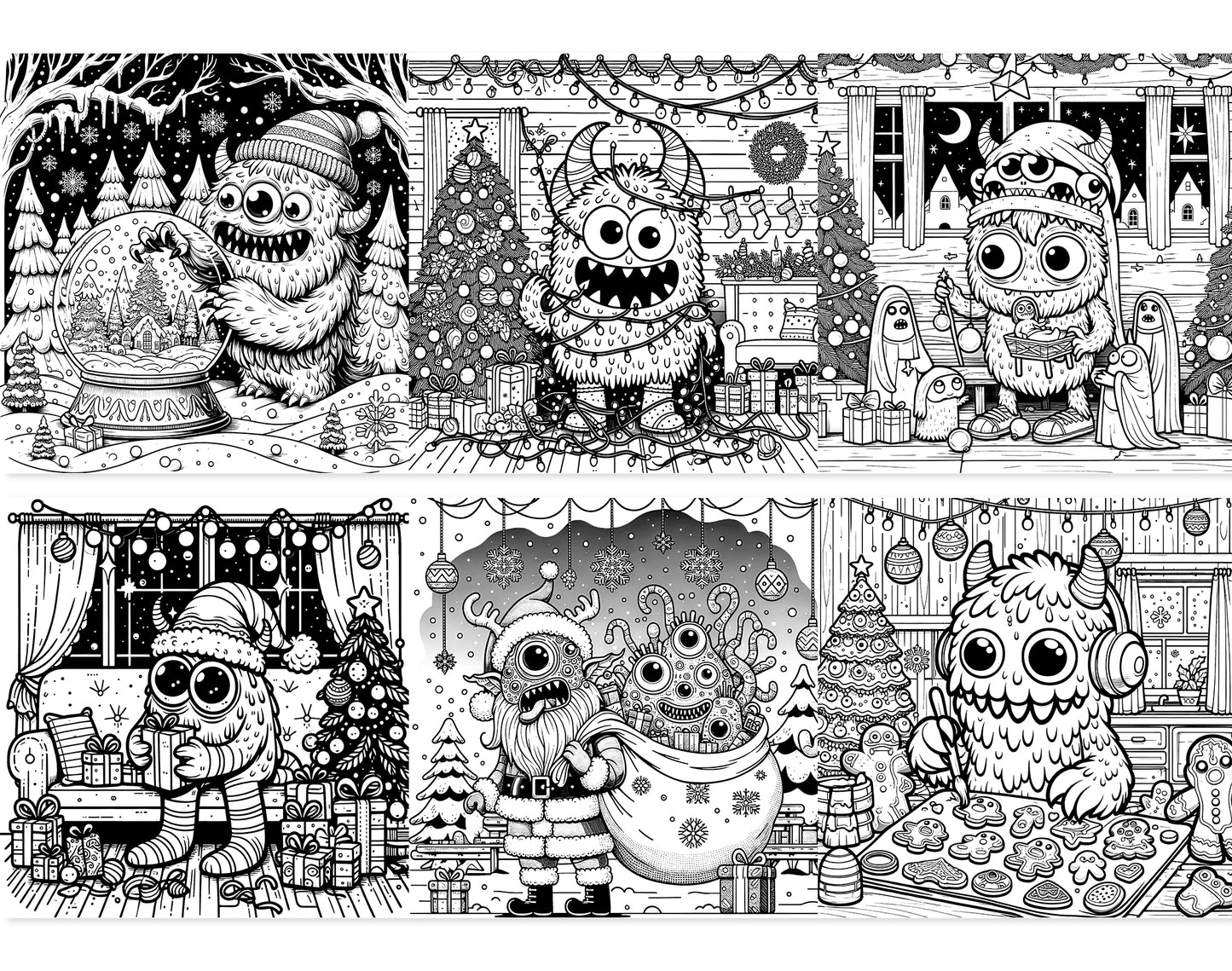 55 Adorable Creepy Christmas Monsters Coloring Pages - Instant Download - Printable PDF – preview 3