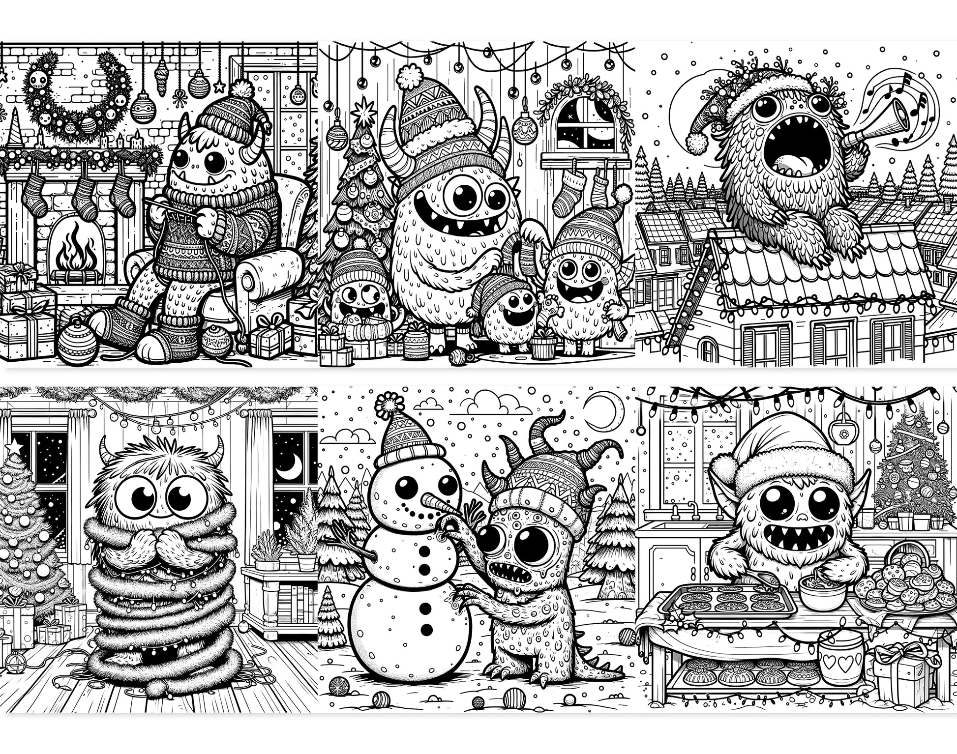 55 Adorable Creepy Christmas Monsters Coloring Pages - Instant Download - Printable PDF – preview 4