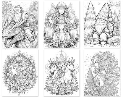 55 Fantasy Christmas Coloring Pages - Instant Download - Printable PDF – preview 2
