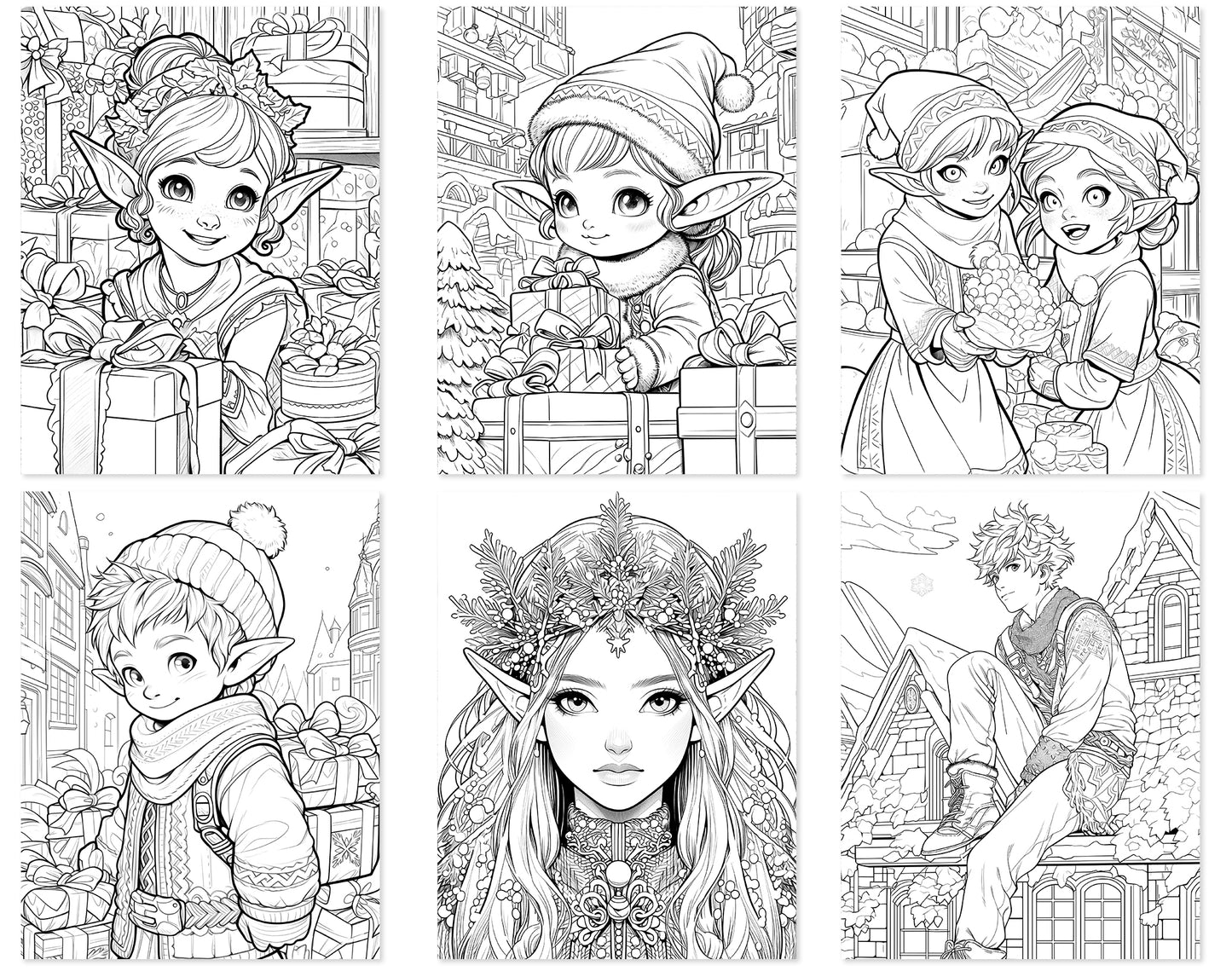 55 Fantasy Christmas Coloring Pages - Instant Download - Printable PDF – preview 3