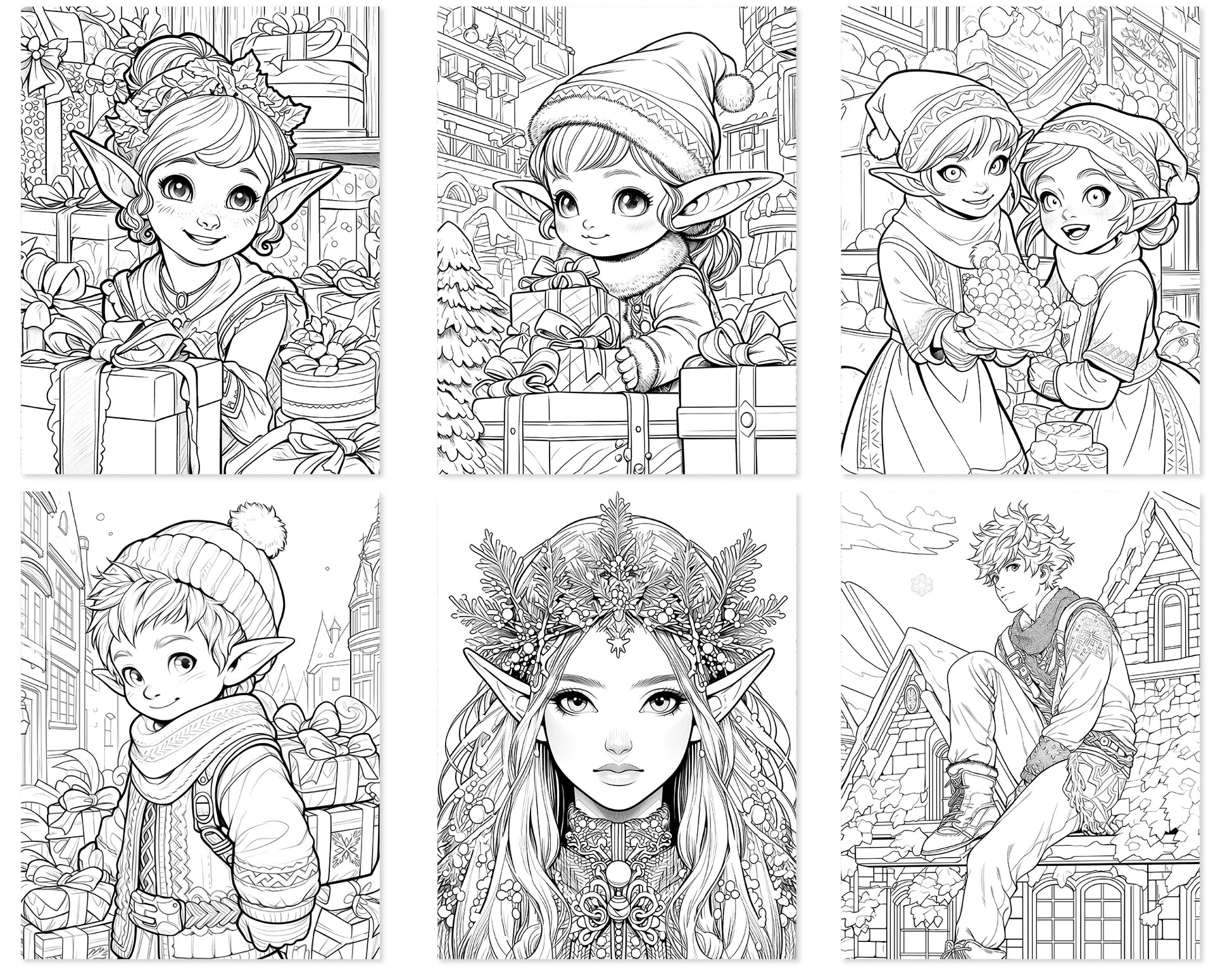 55 Fantasy Christmas Coloring Pages - Instant Download - Printable PDF – preview 3