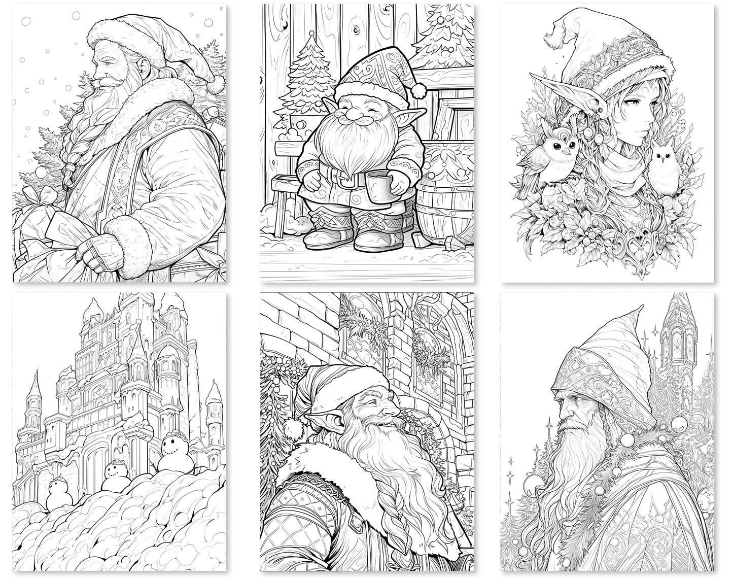 55 Fantasy Christmas Coloring Pages - Instant Download - Printable PDF – preview 4