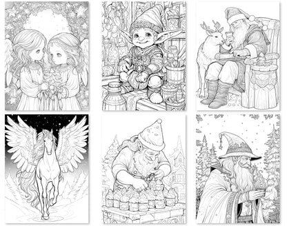 55 Fantasy Christmas Coloring Pages - Instant Download - Printable PDF – preview 5