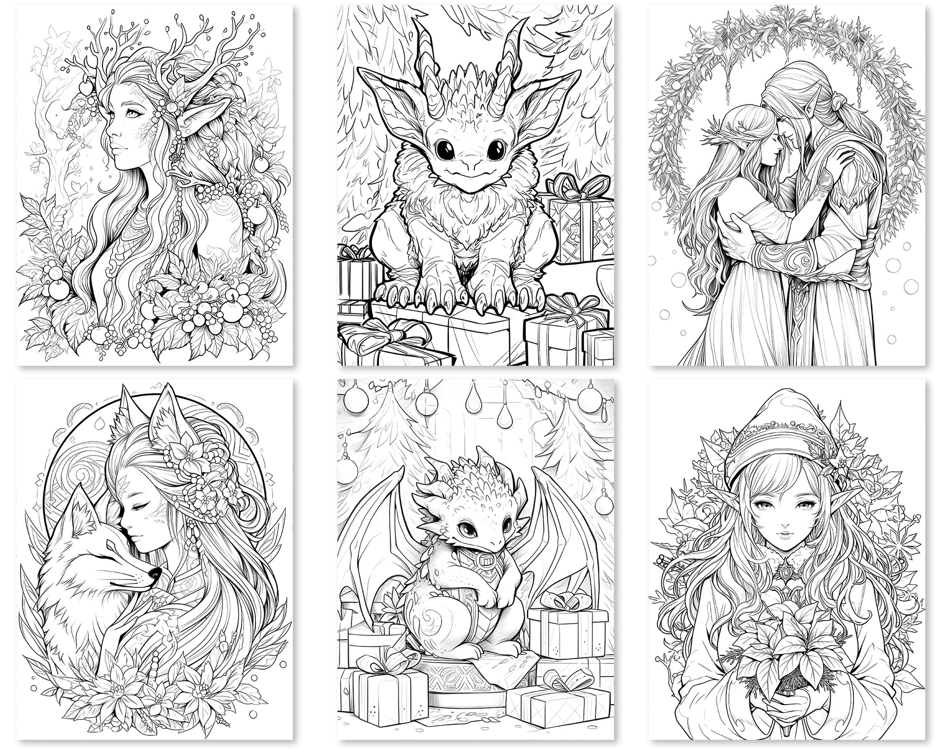 55 Fantasy Christmas Coloring Pages - Instant Download - Printable PDF – preview 7