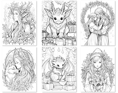 55 Fantasy Christmas Coloring Pages - Instant Download - Printable PDF – preview 7