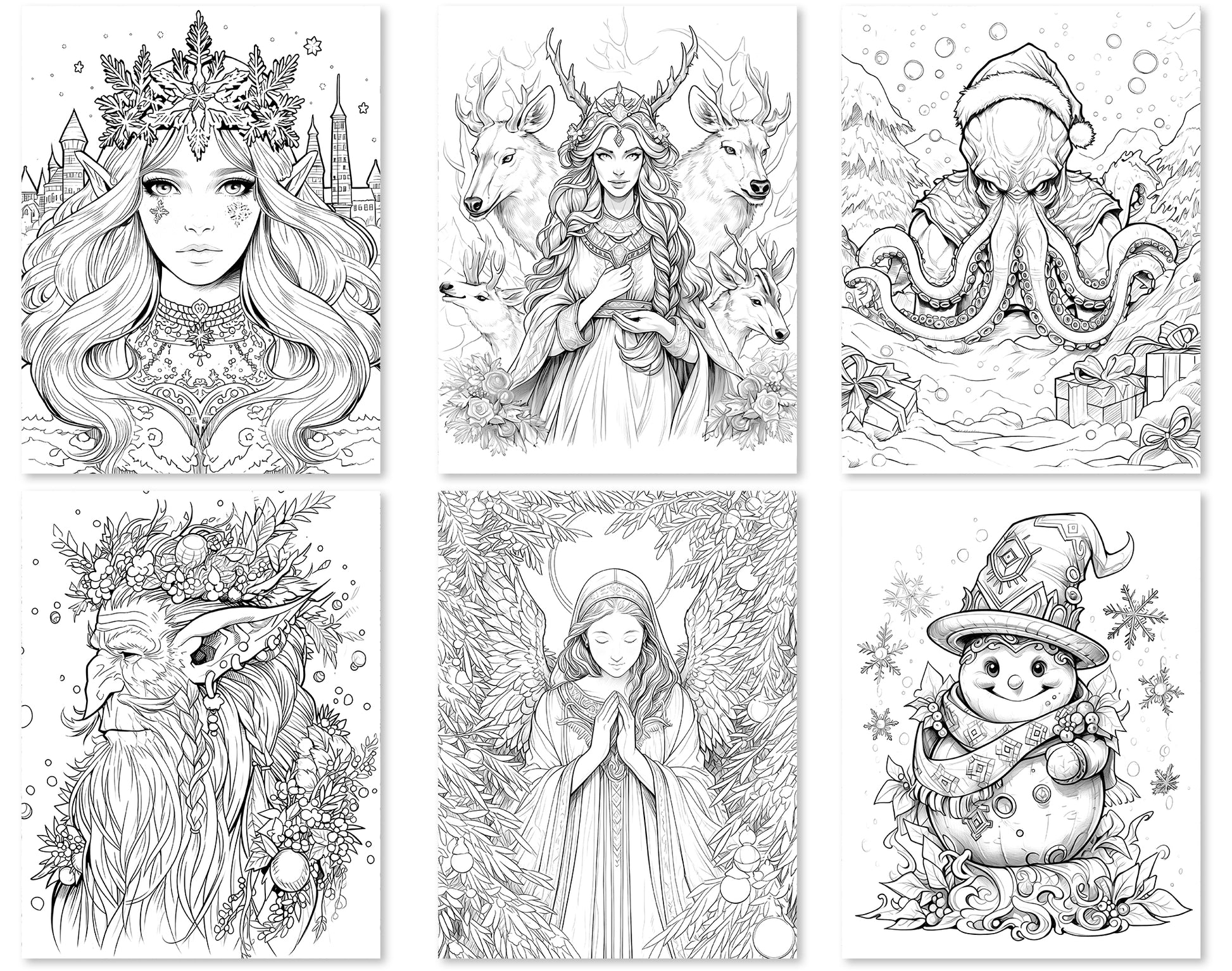 55 Fantasy Christmas Coloring Pages - Instant Download - Printable PDF – preview 9