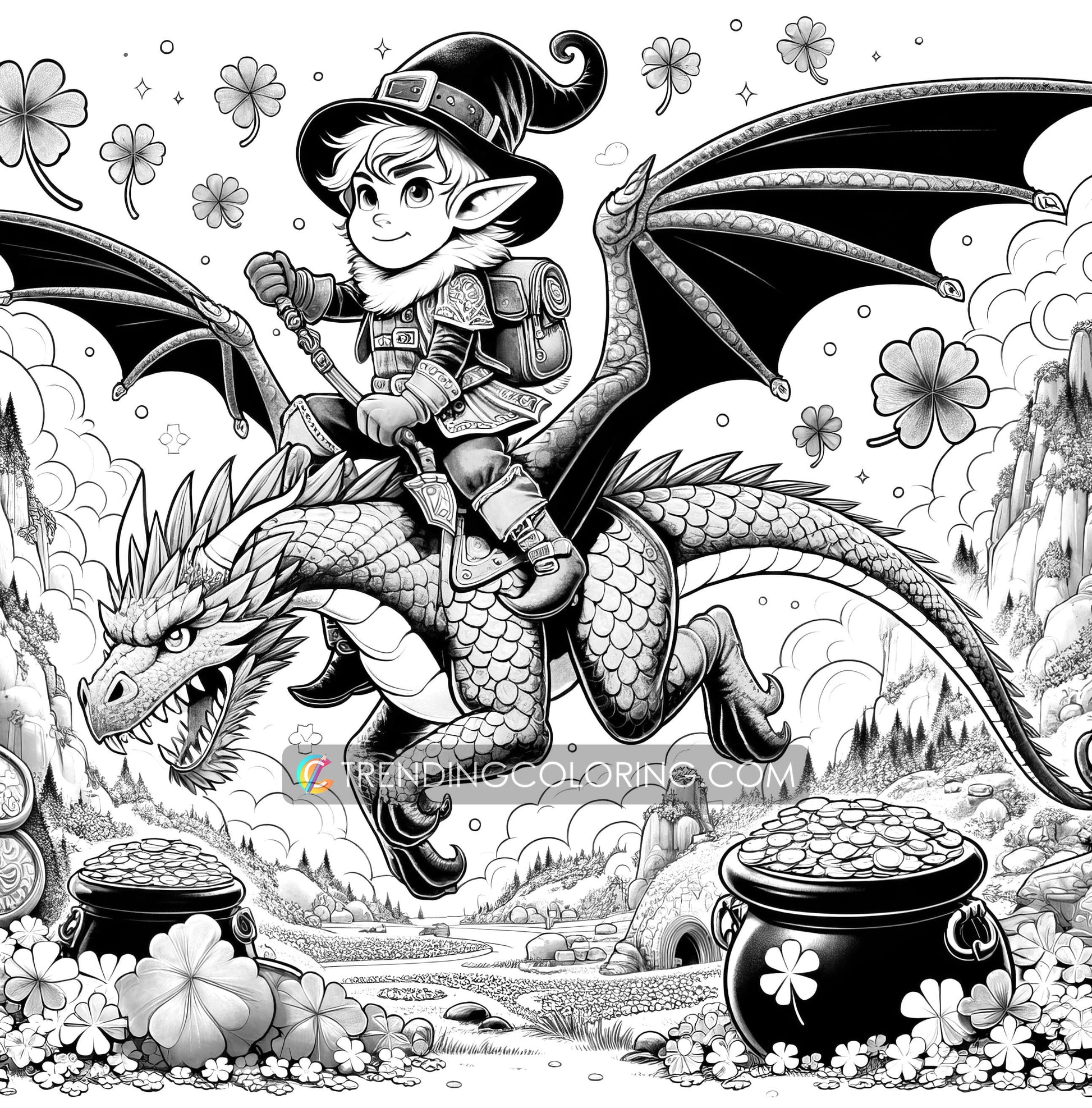 55 Fantasy St Patrick's Day Coloring Pages- Instant Download - Printable PDF – preview 6