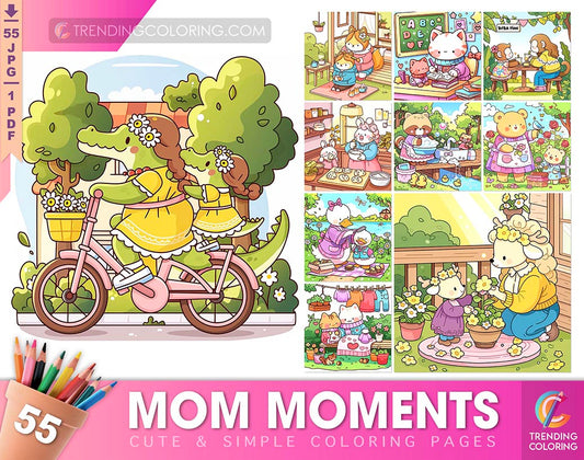 55 Mom Moments Cute and Simple Coloring Pages for Adults | Printable PDF | Instant Download