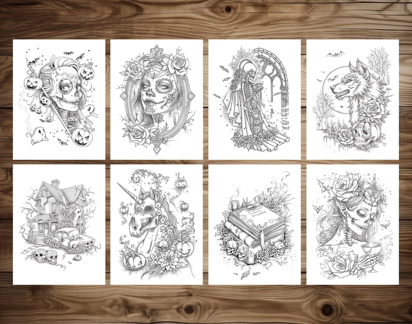 55 Spirits of Halloween - Santa Muerte Coloring Pages - Instant Download - Printable PDF – preview 5