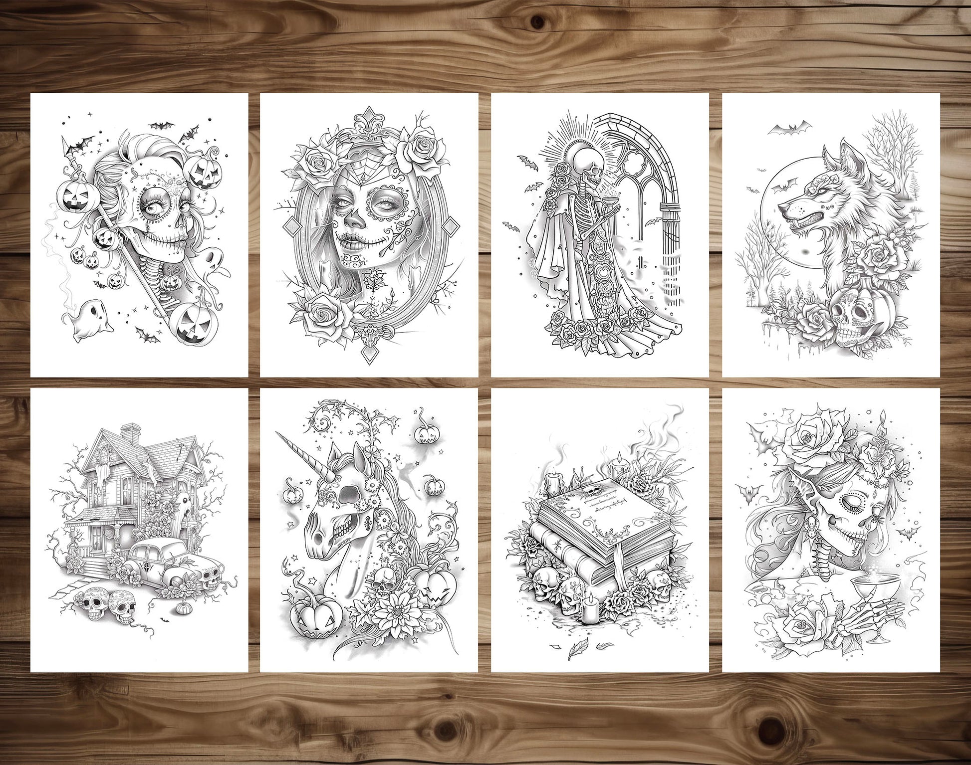 55 Spirits of Halloween - Santa Muerte Coloring Pages - Instant Download - Printable PDF – preview 5