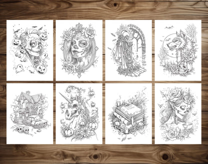 55 Spirits of Halloween - Santa Muerte Coloring Pages - Instant Download - Printable PDF – preview 5