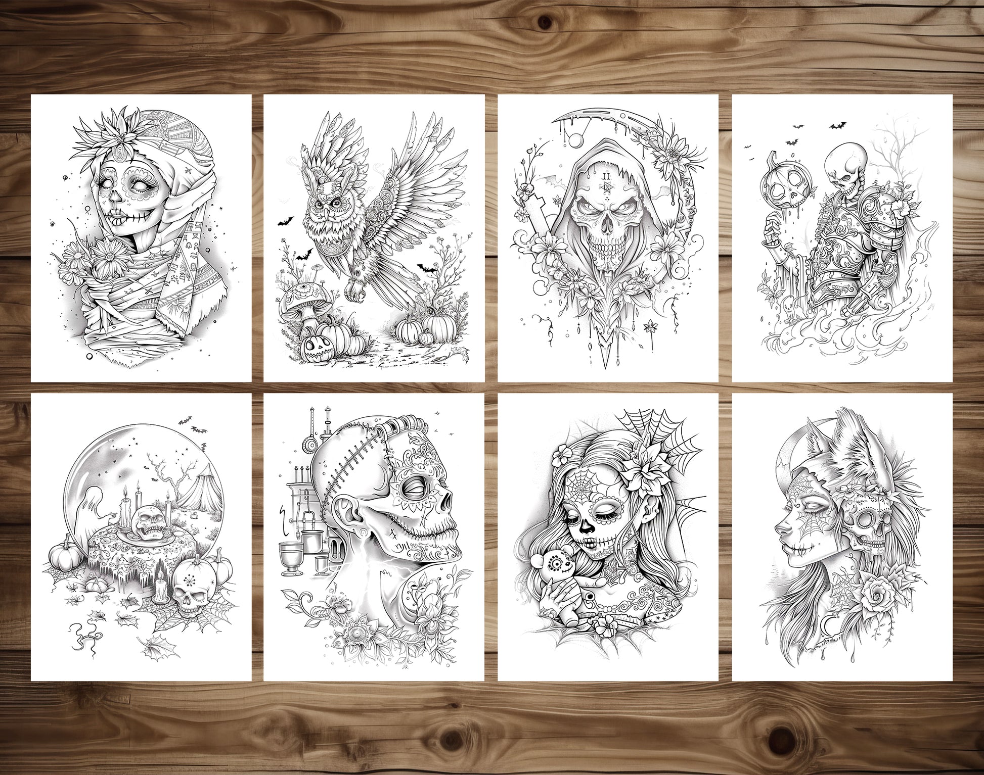 55 Spirits of Halloween - Santa Muerte Coloring Pages - Instant Download - Printable PDF – preview 8