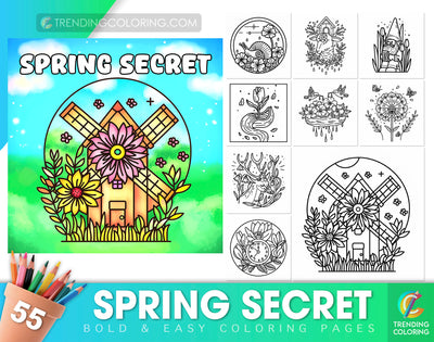 55 Spring Secret Bold & Easy Coloring Pages - PDF Download