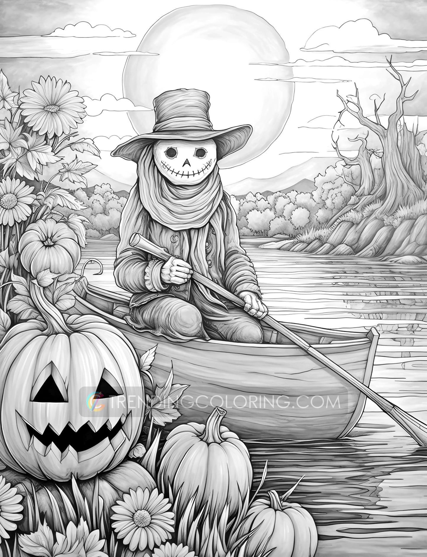 25 Scarecrow’s Adventure Grayscale Coloring Pages  - Instant Download - Printable PDF Dark/Light