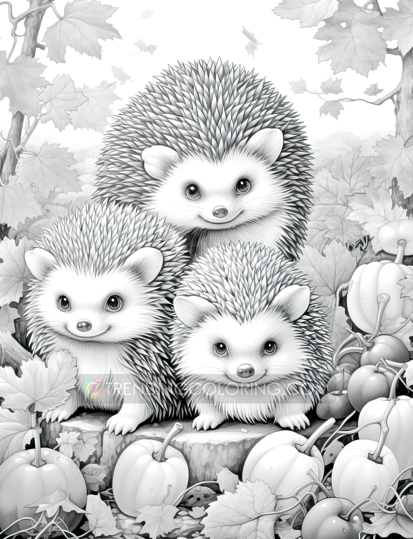 25 Autumn Animal Grayscale Coloring Pages  - Instant Download - Printable PDF Dark/Light