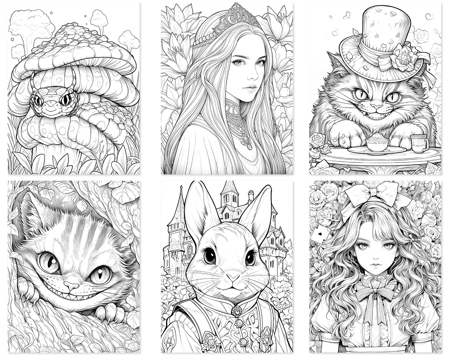 60 Alice in Wonderland Coloring Pages - Instant Download - Printable PDF