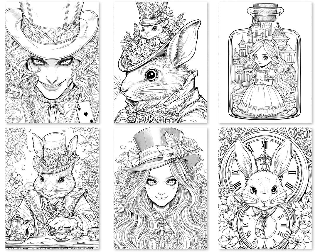 60 Alice in Wonderland Coloring Pages - Instant Download - Printable