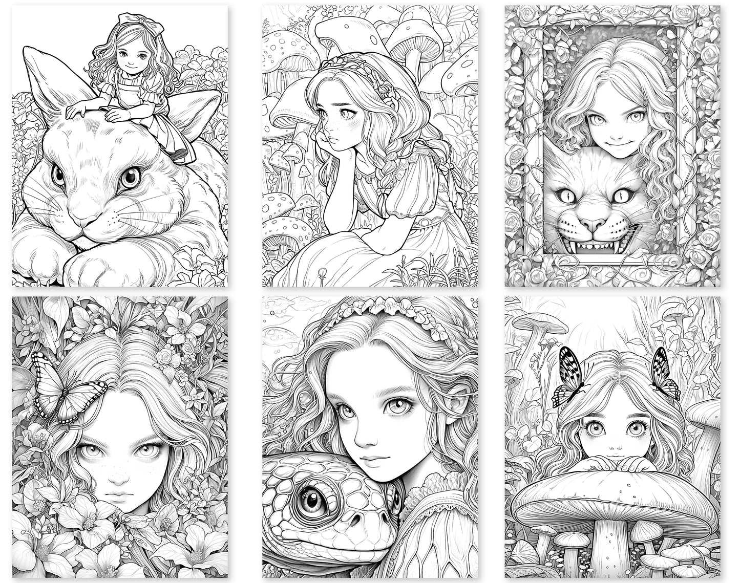 60 Alice in Wonderland Coloring Pages - Instant Download - Printable PDF – preview 2