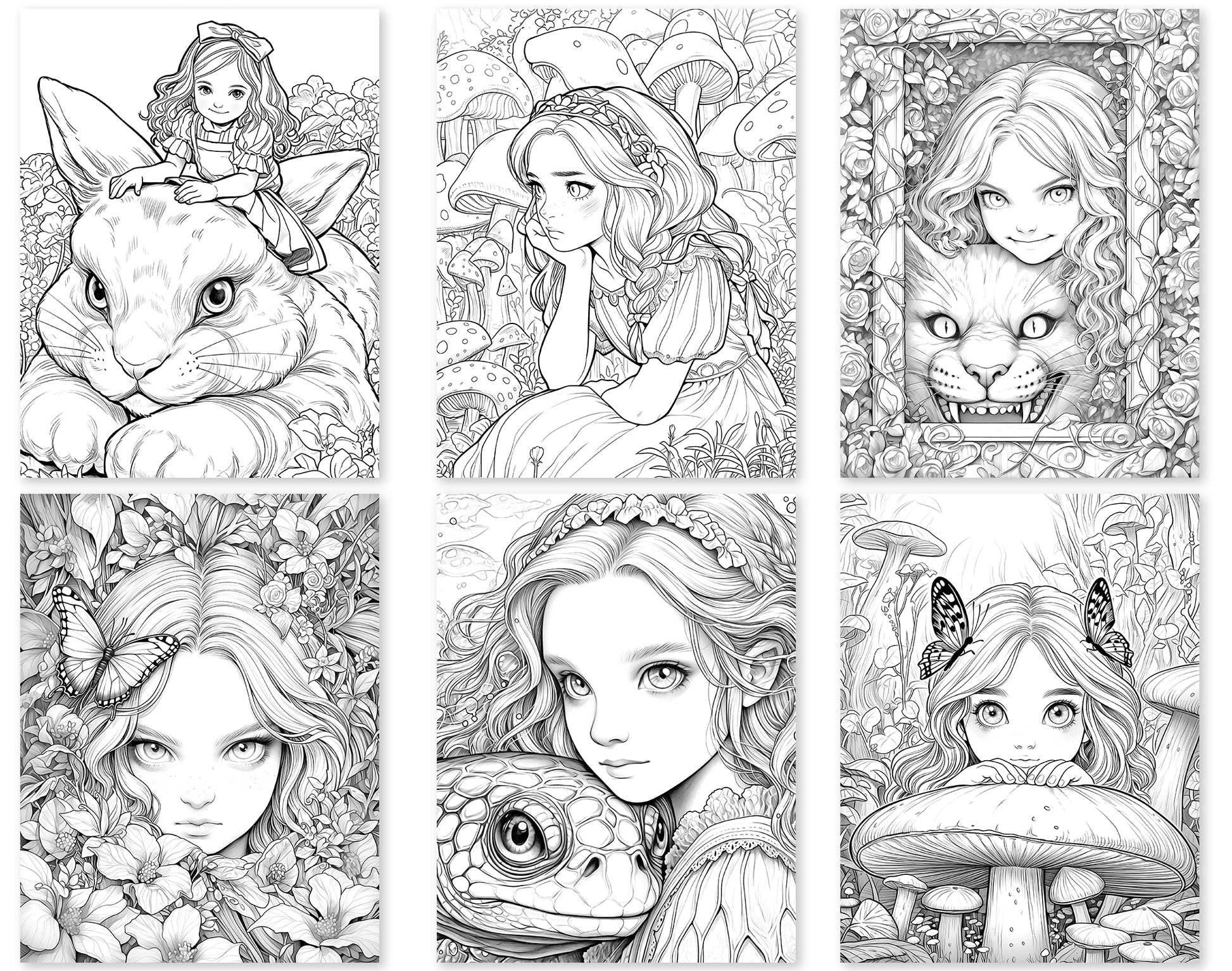 60 Alice in Wonderland Coloring Pages - Instant Download - Printable PDF – preview 2