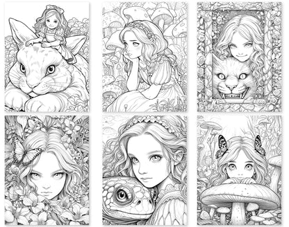 60 Alice in Wonderland Coloring Pages - Instant Download - Printable PDF – preview 2