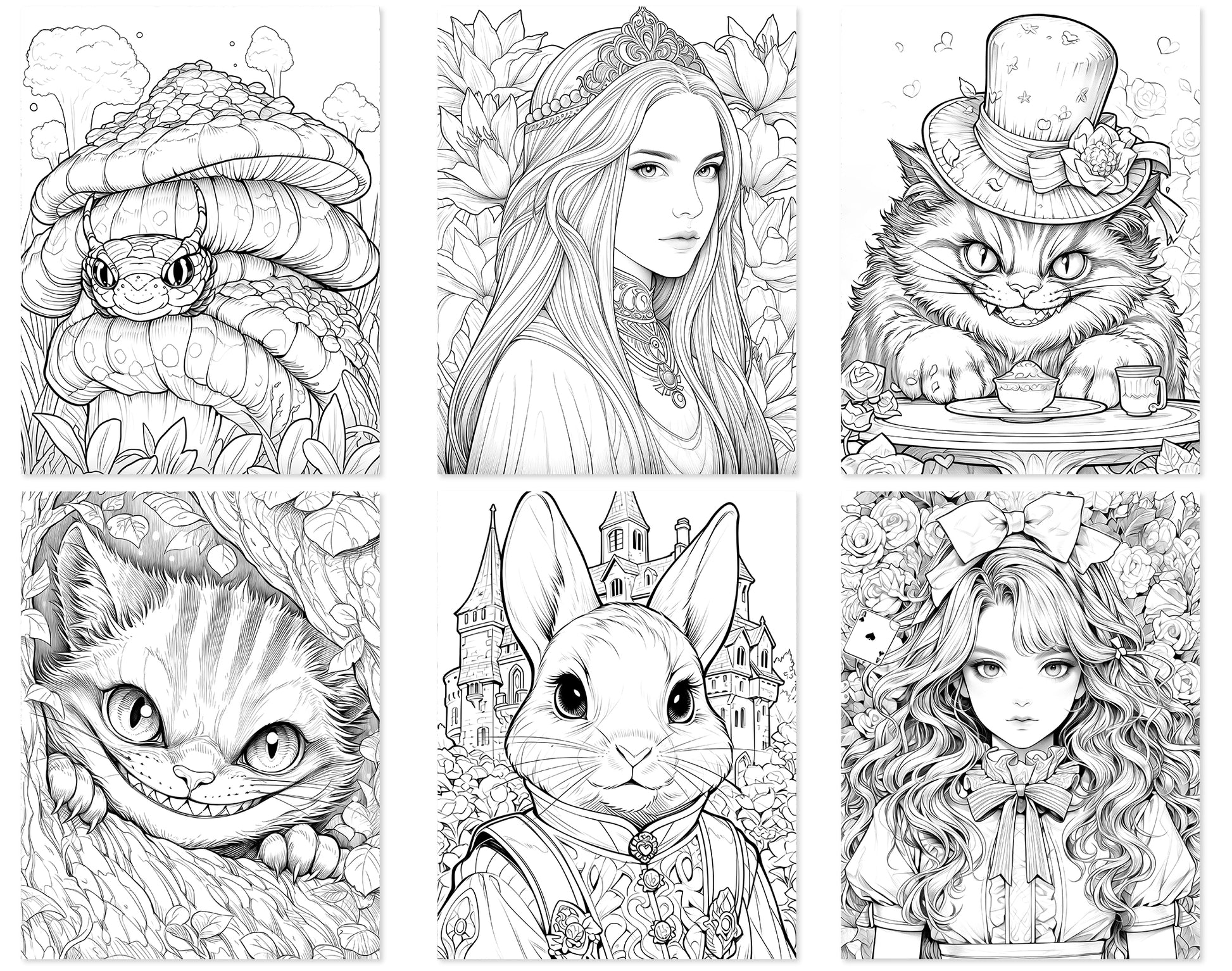 60 Alice in Wonderland Coloring Pages - Instant Download - Printable PDF – preview 3
