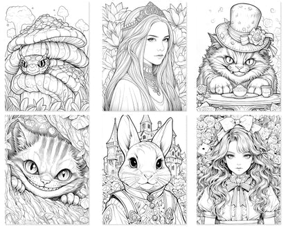 60 Alice in Wonderland Coloring Pages - Instant Download - Printable PDF – preview 3