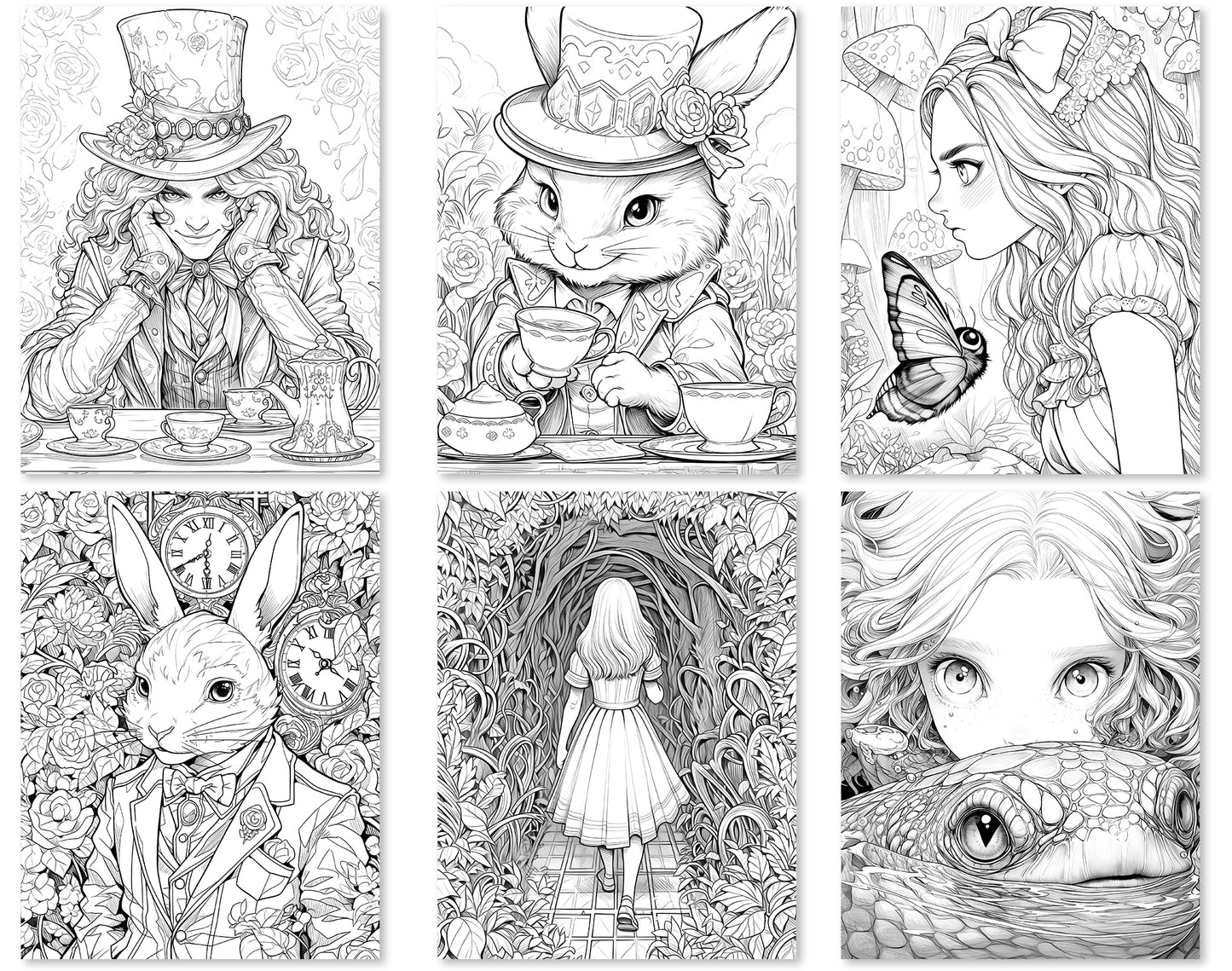 60 Alice in Wonderland Coloring Pages - Instant Download - Printable PDF – preview 5