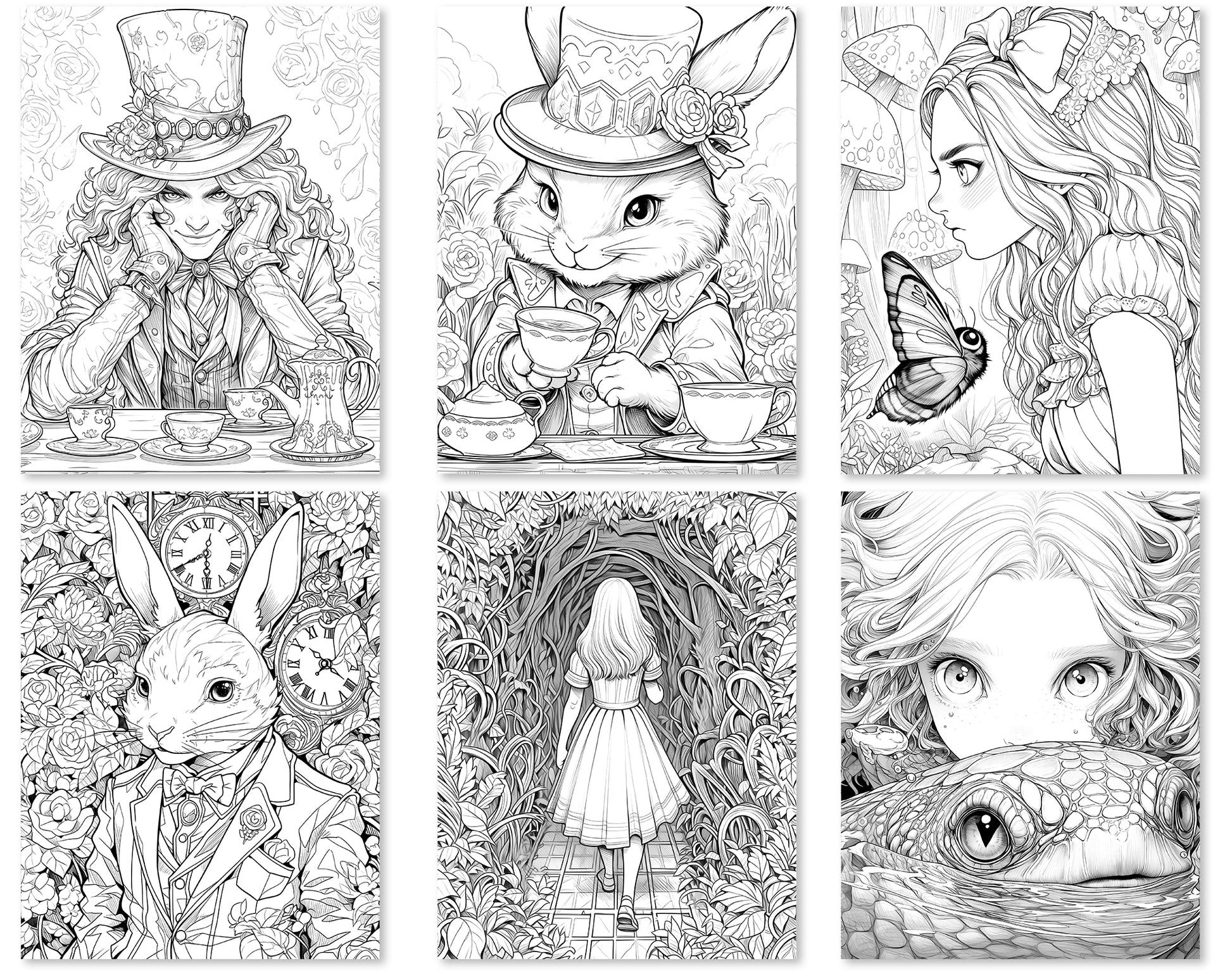 60 Alice in Wonderland Coloring Pages - Instant Download - Printable PDF – preview 5