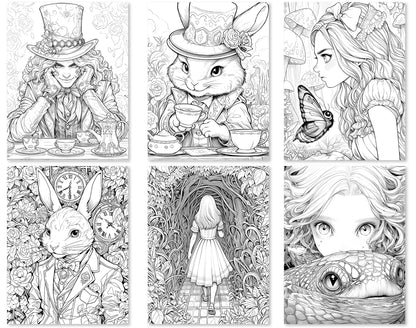 60 Alice in Wonderland Coloring Pages - Instant Download - Printable PDF – preview 5