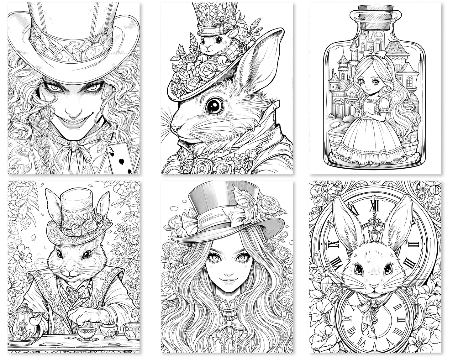 60 Alice in Wonderland Coloring Pages - Instant Download - Printable PDF – preview 6
