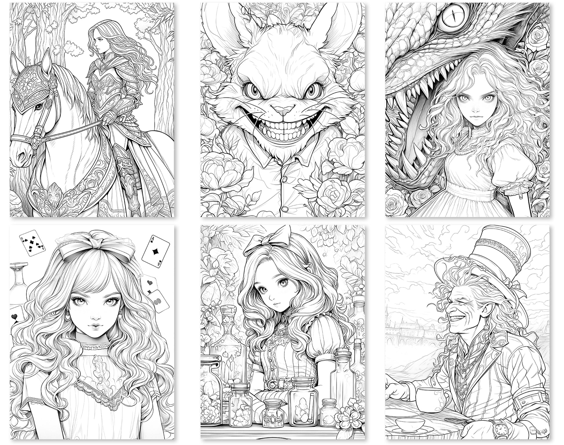 60 Alice in Wonderland Coloring Pages - Instant Download - Printable PDF – preview 7