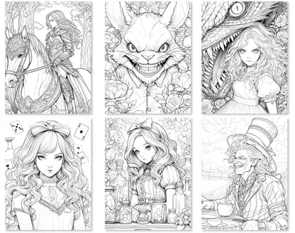 60 Alice in Wonderland Coloring Pages - Instant Download - Printable PDF – preview 7