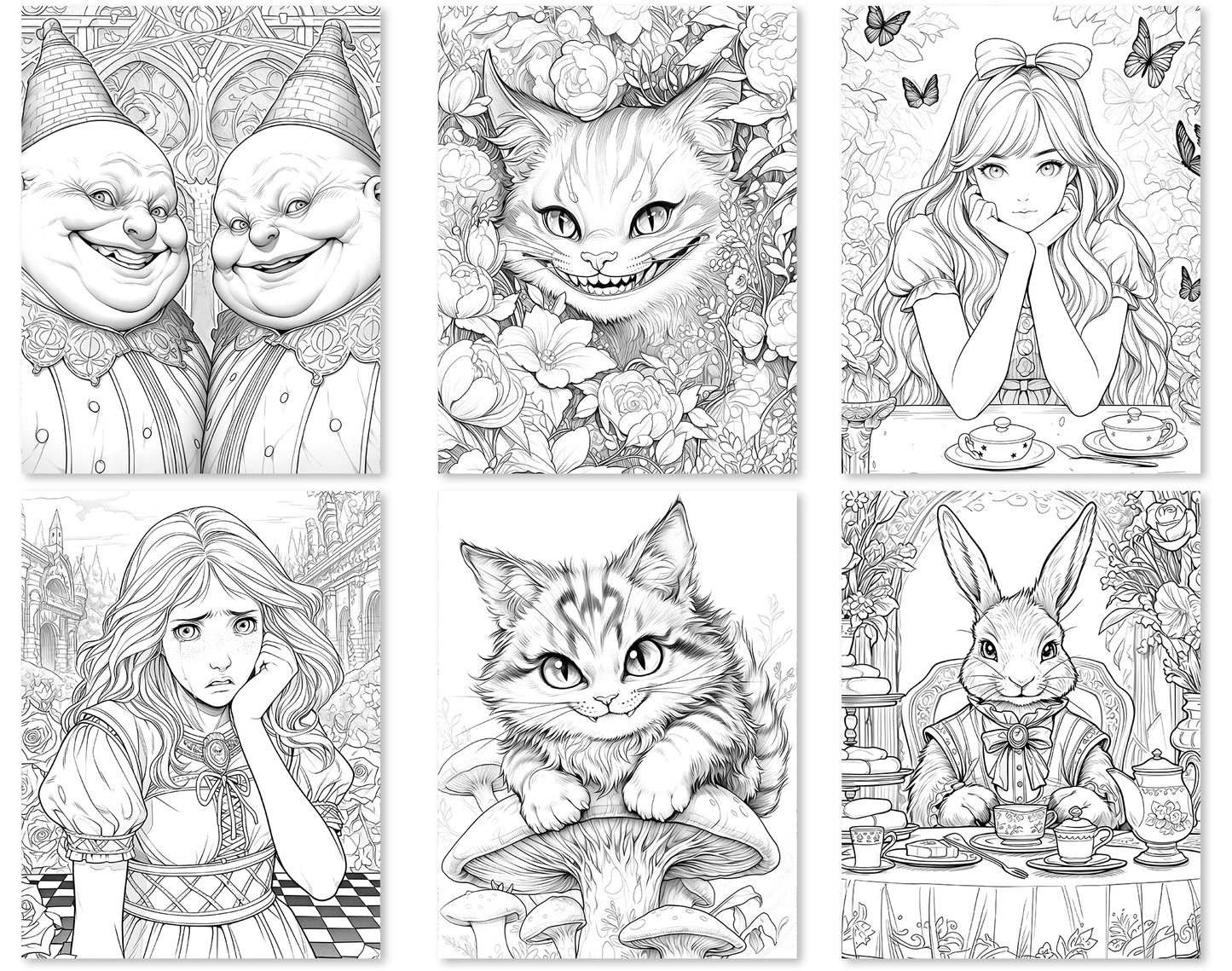 60 Alice in Wonderland Coloring Pages - Instant Download - Printable PDF – preview 8