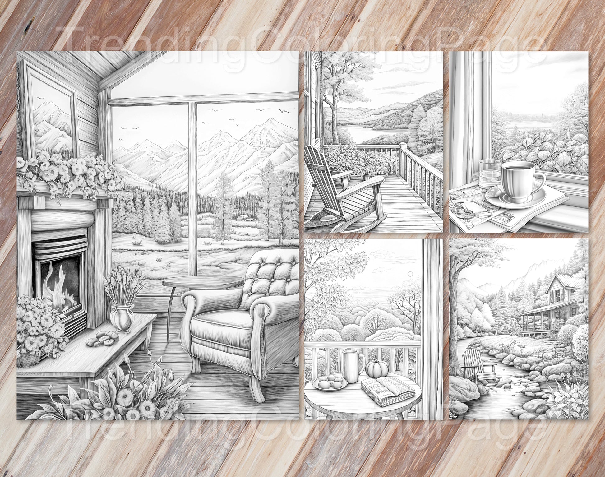 60 Autumn Charm Grayscale Coloring Pages - Instant Download - Printable PDF – preview 3