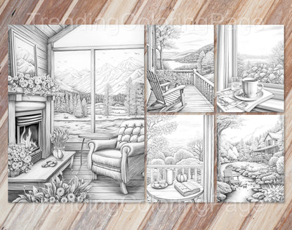 60 Autumn Charm Grayscale Coloring Pages - Instant Download - Printable PDF – preview 3