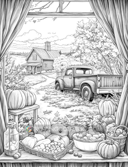 60 Autumn Charm Grayscale Coloring Pages - Instant Download - Printable PDF – preview 5