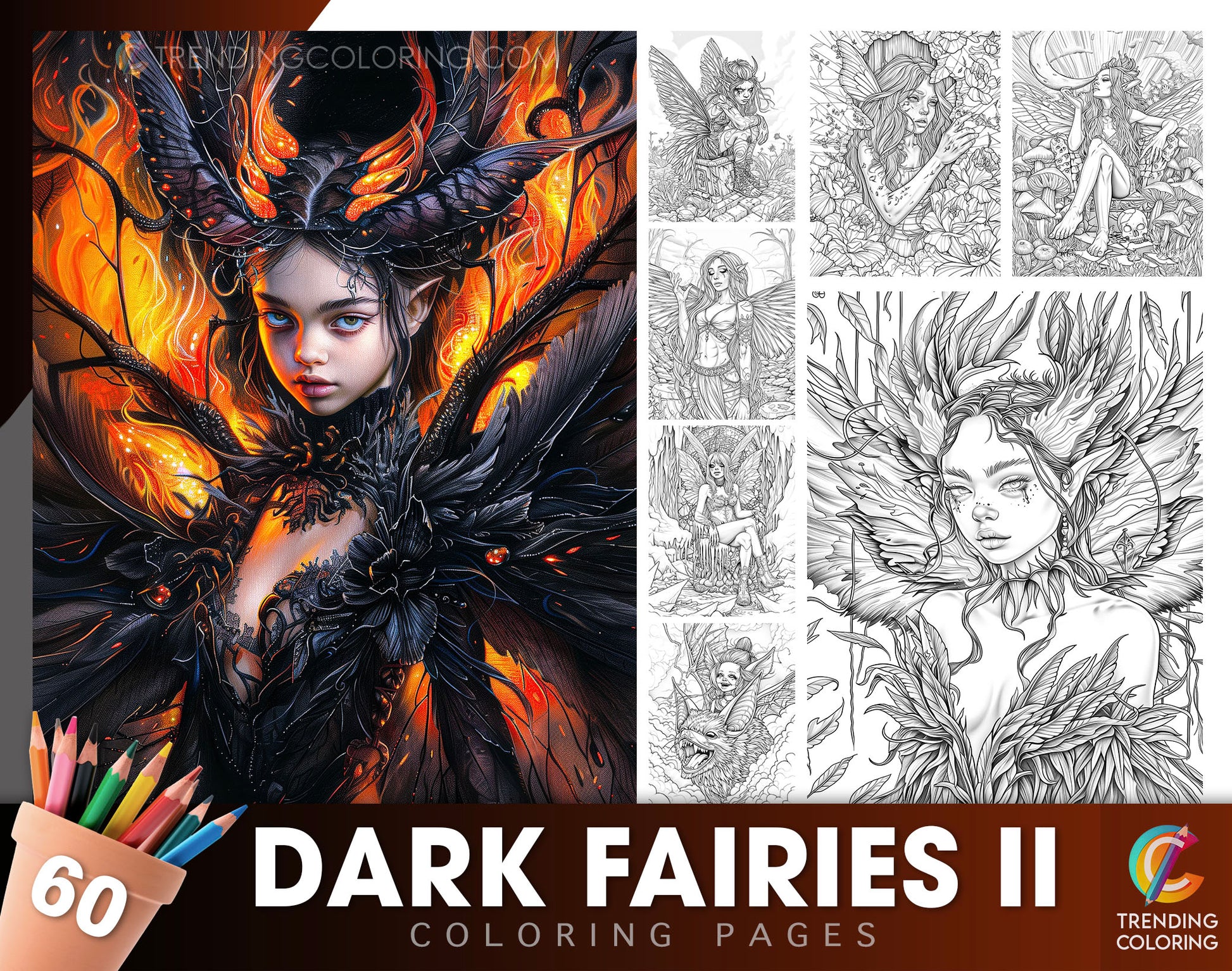 60 Dark Fairies 2 Coloring Pages - Instant Download - Printable PDF