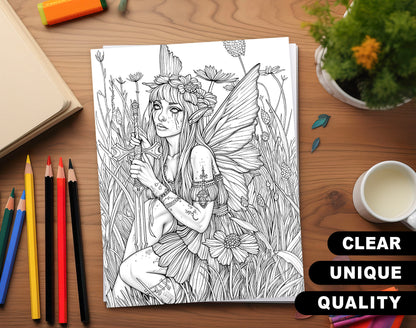 60 Dark Fairies 2 Coloring Pages - Instant Download - Printable PDF – preview 3